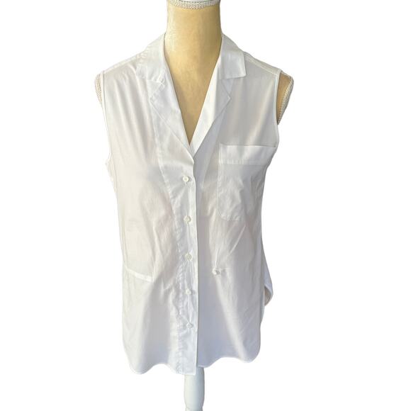Kristensen Du Nord White Sleeveless Top Tank Button Down Size 2 M / 6 Made Italy - Picture 5 of 11